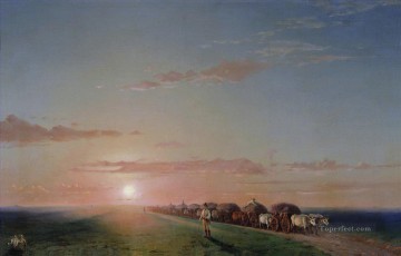 イワン・コンスタンティノヴィチ・アイヴァゾフスキー Painting - 草原の牛列車 ロマンチックなイワン・アイヴァゾフスキー ロシア